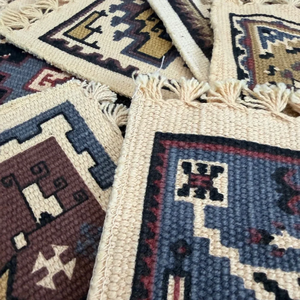 El Paso Saddleblanket Co Southwestern Cotton Stencil Coasters Set of 6 Fringe